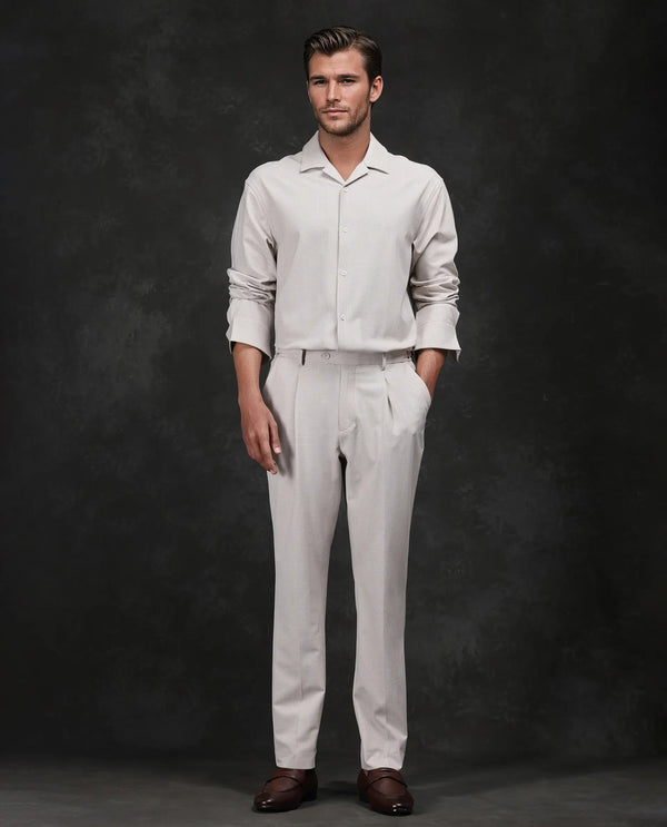 Rare Rabbit Men Morst Beige Cotton Elastane Fabric Single Pleated Checked Trouser