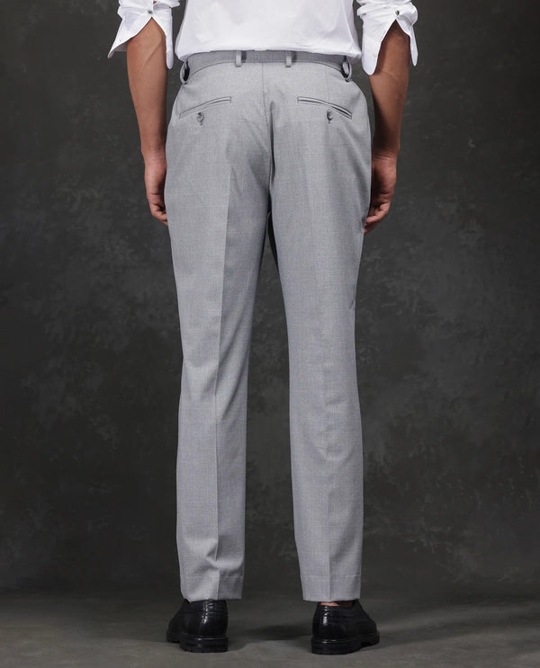 Rare Rabbit Men Morst Grey Cotton Elastane Fabric Single Pleated Checked Trouser