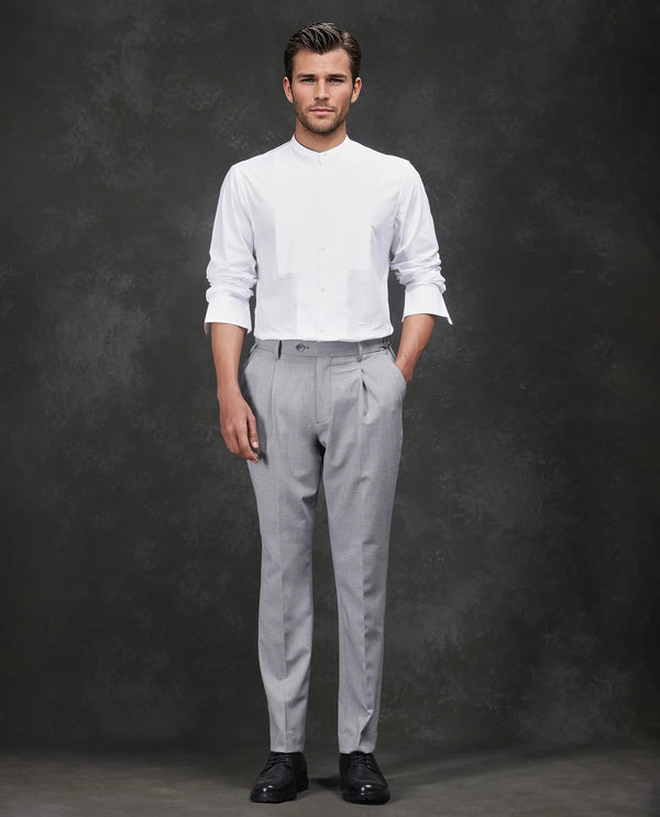 Rare Rabbit Men Morst Grey Cotton Elastane Fabric Single Pleated Checked Trouser