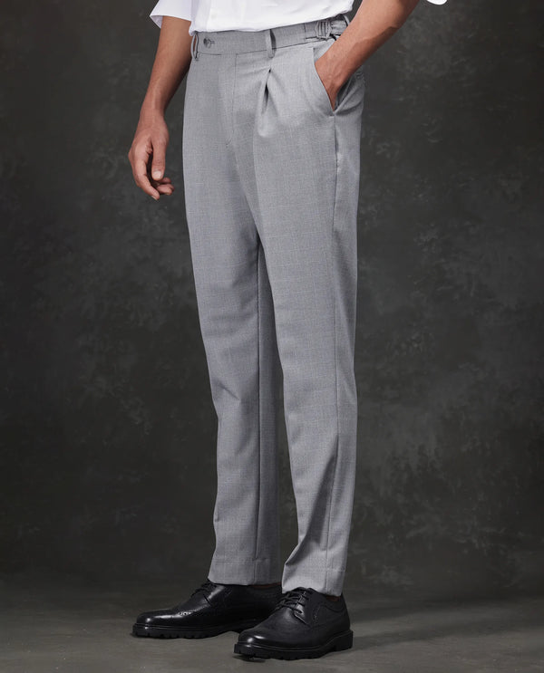 Rare Rabbit Men Morst Grey Cotton Elastane Fabric Single Pleated Checked Trouser