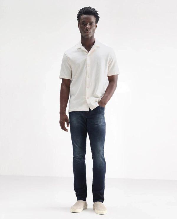 Rare Rabbit Men's Morvan Dark Blue Mid Wash Mid-Rise Slim Fit Jeans