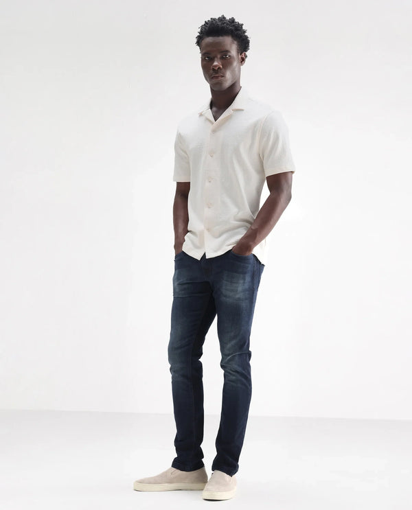 Rare Rabbit Men's Morvan Dark Blue Mid Wash Mid-Rise Slim Fit Jeans