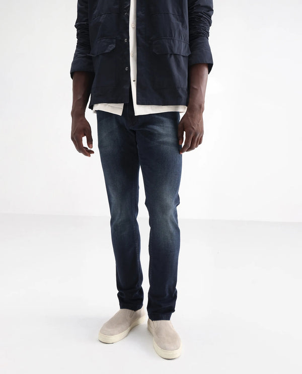 Rare Rabbit Men's Morvan Dark Blue Mid Wash Mid-Rise Slim Fit Jeans