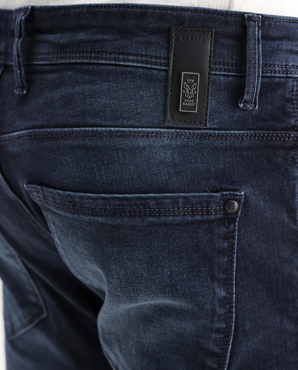 Rare Rabbit Men's Morvan Dark Blue Mid Wash Mid-Rise Slim Fit Jeans