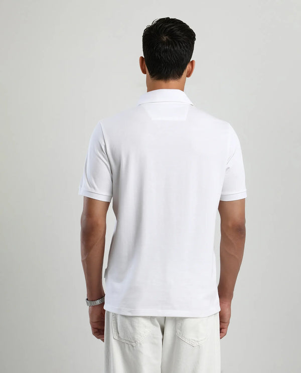 Rare Rabbit Men's Mor White Cotton Blend Fabric Half Sleeve Spread Collar Regular Fit Plain Polo
