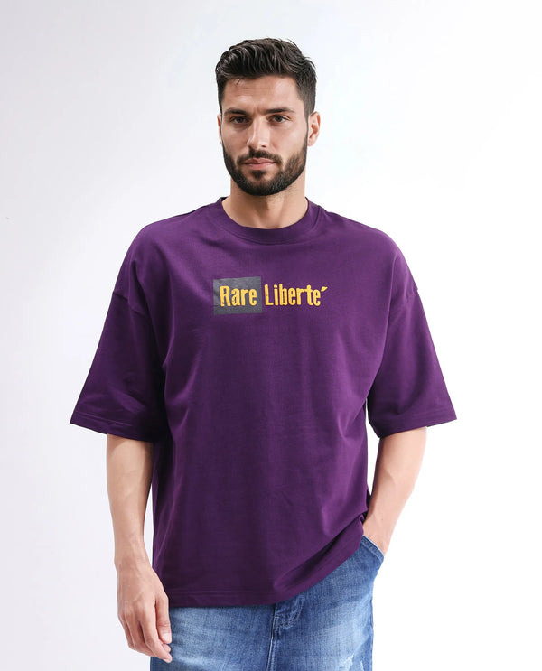 Rare Rabbit Men Moshe Purple Cotton Fabric Short Sleeve Oversized Fit Graphic Printed T-Shirt