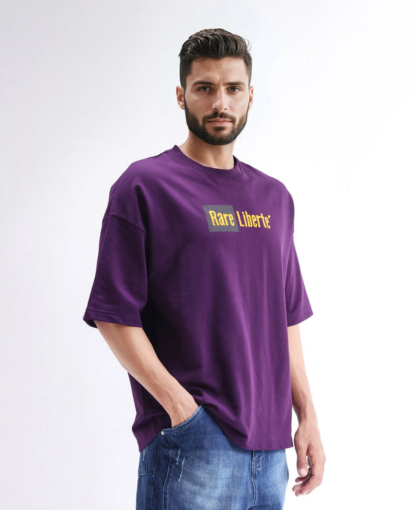Rare Rabbit Men Moshe Purple Cotton Fabric Short Sleeve Oversized Fit Graphic Printed T-Shirt