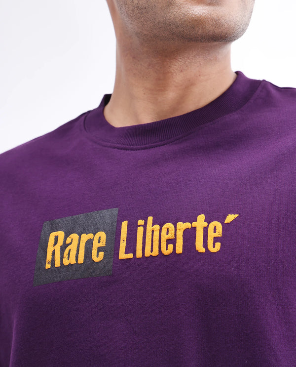 Rare Rabbit Men Moshe Purple Cotton Fabric Short Sleeve Oversized Fit Graphic Printed T-Shirt