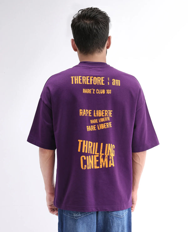 Rare Rabbit Men Moshe Purple Cotton Fabric Short Sleeve Oversized Fit Graphic Printed T-Shirt
