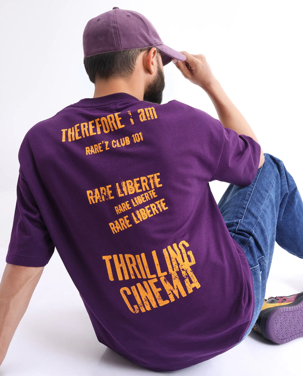 Rare Rabbit Men Moshe Purple Cotton Fabric Short Sleeve Oversized Fit Graphic Printed T-Shirt