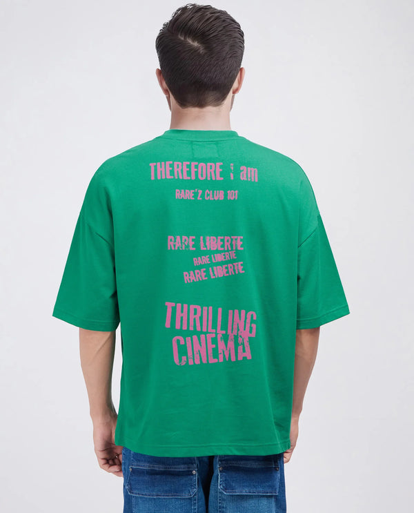 Rare Rabbit Men Moshe Green Cotton Fabric Short Sleeve Oversized Fit Graphic Printed T-Shirt