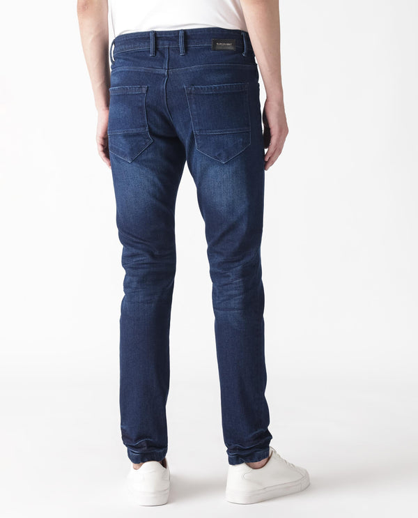 Rare Rabbit Men's Movado Blue Mid Wash Mid-Rise Slim Fit Distressed Jeans