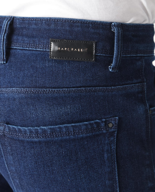 Rare Rabbit Men's Movado Blue Mid Wash Mid-Rise Slim Fit Distressed Jeans