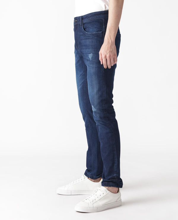 Rare Rabbit Men's Movado Blue Mid Wash Mid-Rise Slim Fit Distressed Jeans