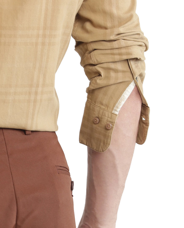 Rare Rabbit Men Mucia Beige Cotton Fabric Regular Collar Full Sleeve Regular Fit Plaid Check Shirt