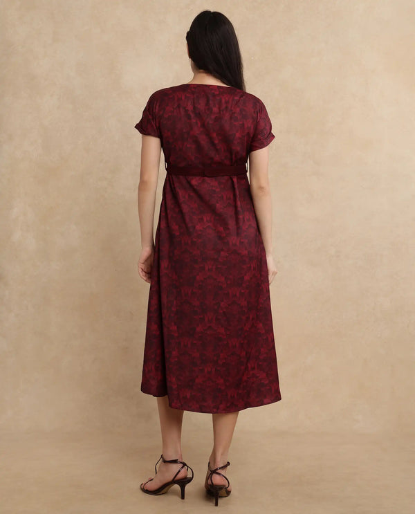 Rareism Women Mulaani Maroon Printed Dress