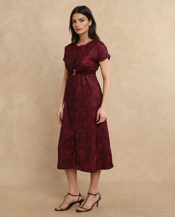 Rareism Women Mulaani Maroon Printed Dress