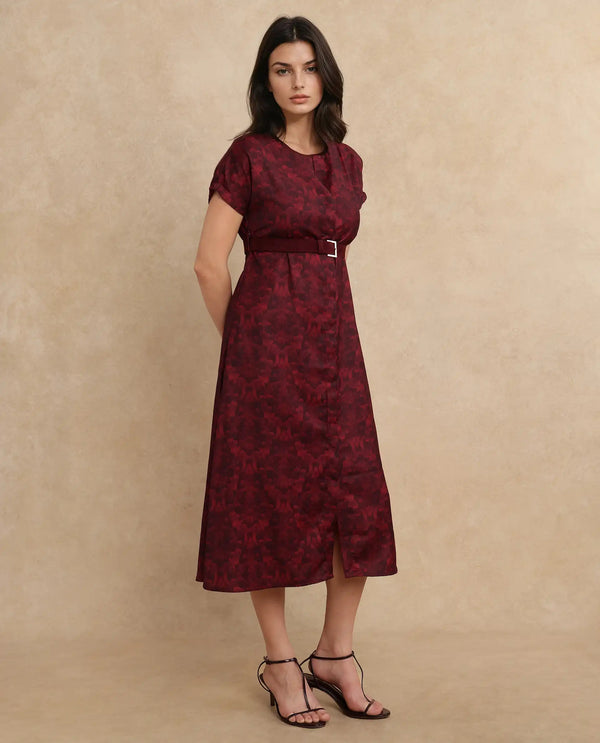 Rareism Women Mulaani Maroon Printed Dress