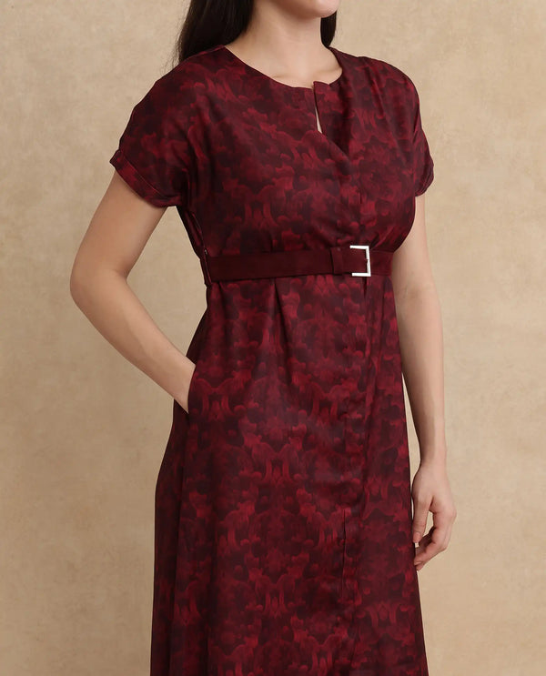 Rareism Women Mulaani Maroon Printed Dress
