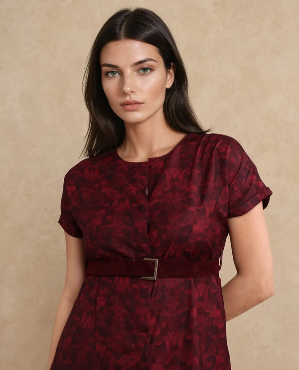 Rareism Women Mulaani Maroon Printed Dress