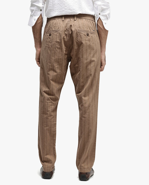 Rare Rabbit Men's Murray Brown Poly Viscose Fabric Mid Rise Regular Fit Striped Trouser