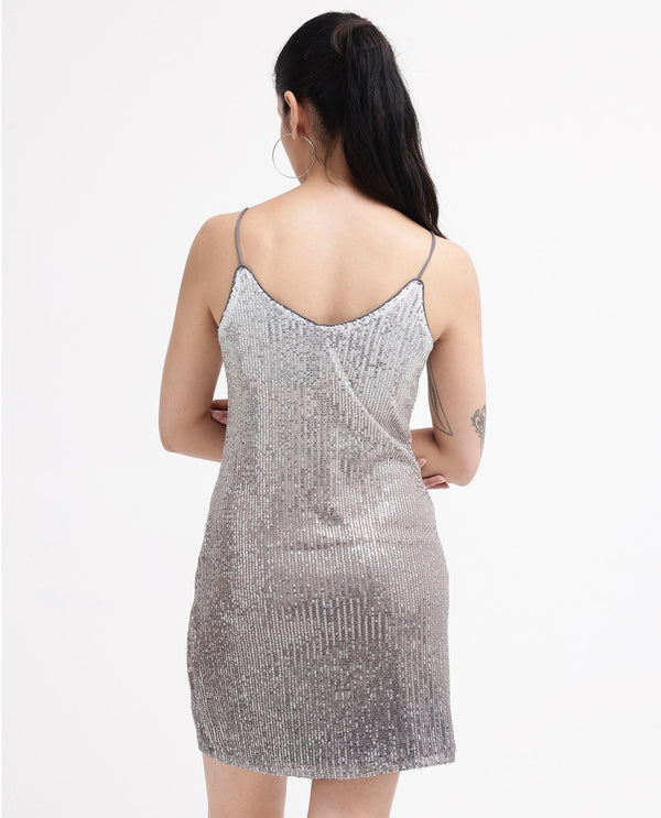 Rareism Women's Mykonos Metalic Multi    Shoulder Straps Sequined Bodycon Mini Dress
