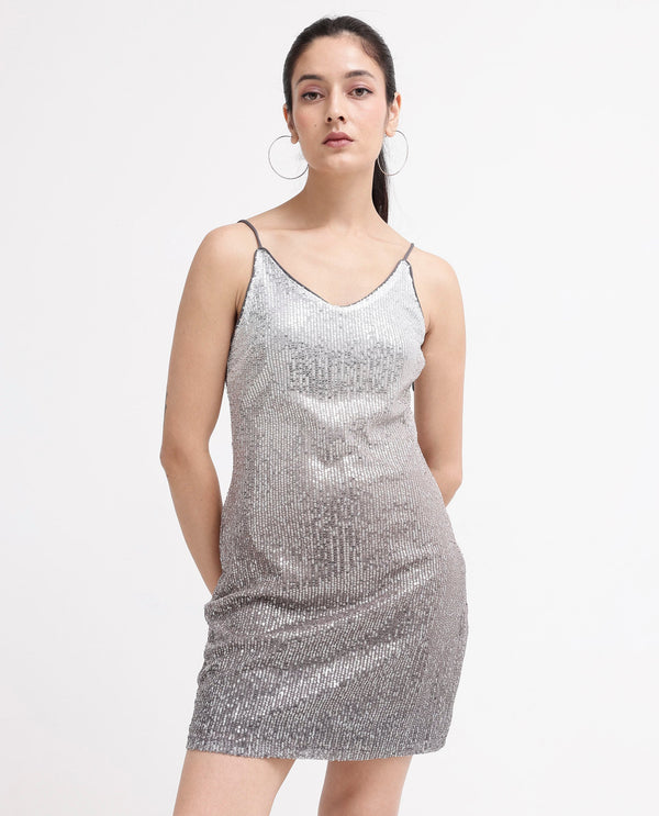 Rareism Women's Mykonos Metalic Multi    Shoulder Straps Sequined Bodycon Mini Dress
