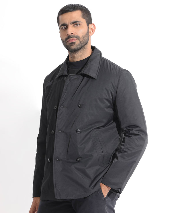 Rare Rabbit Men's Merjon Black Broad Collar Overlap Jacket
