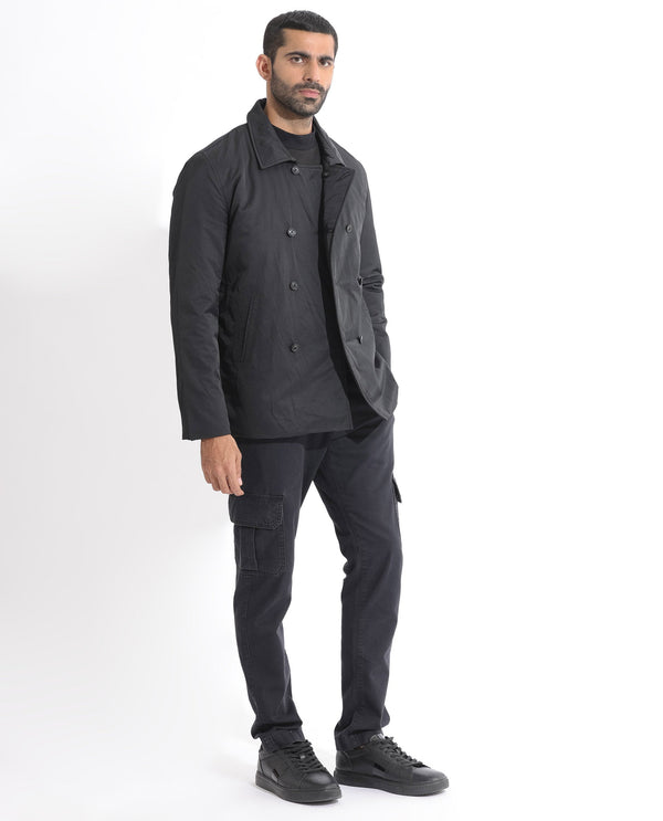 Rare Rabbit Men's Merjon Black Broad Collar Overlap Jacket