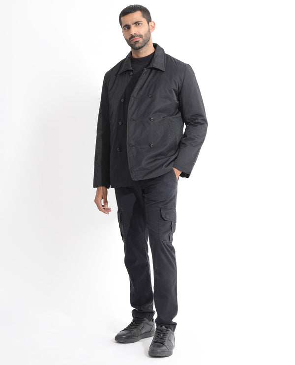 Rare Rabbit Men's Merjon Black Broad Collar Overlap Jacket