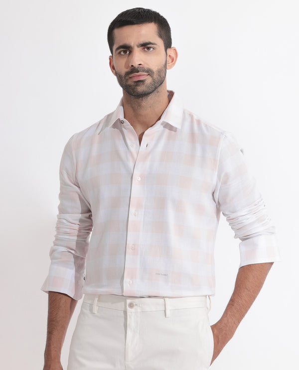 Rare Rabbit Men's Munich Pink Cotton Fabric Full Sleeves Checks Shirt