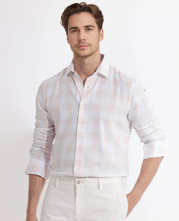 Rare Rabbit Men's Munich Pink Cotton Fabric Full Sleeves Checks Shirt