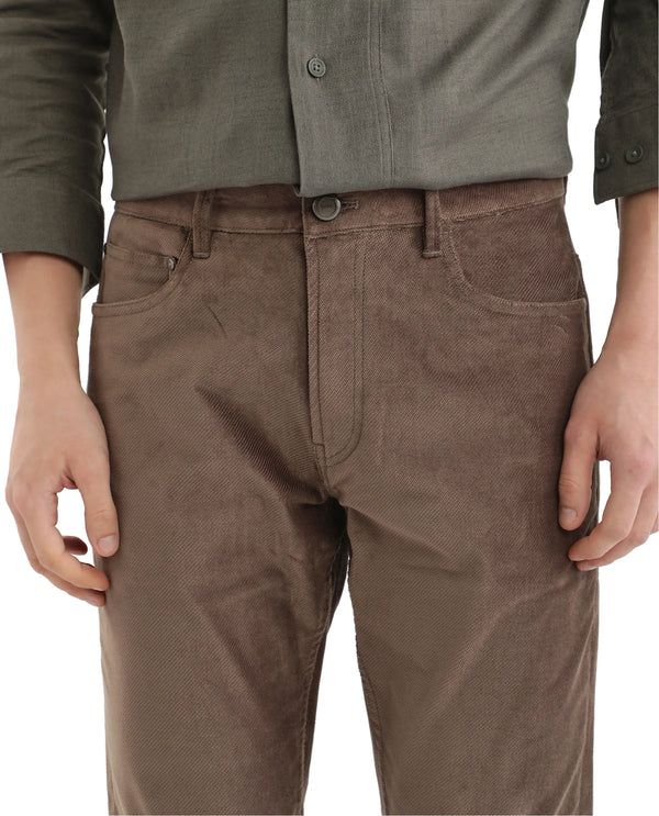 Rare Rabbit Men Nahor Brown Cotton Blend Fabric Button Closure Regular Fit Plain Trouser