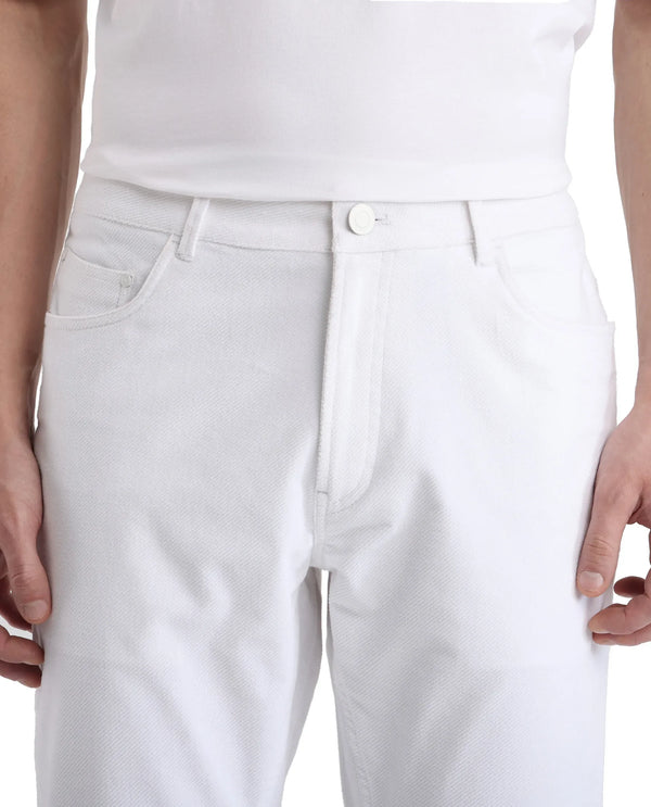 Rare Rabbit Men Nahor White Cotton Blend Fabric Button Closure Regular Fit Plain Trouser
