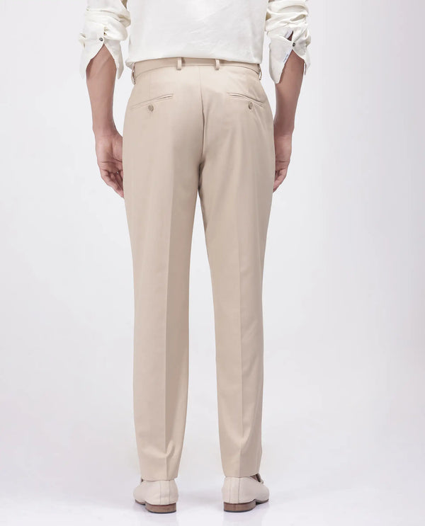 Rare Rabbit Men's Naji Beige Cotton Blend Fabric Relaxed Fit Plain Trouser