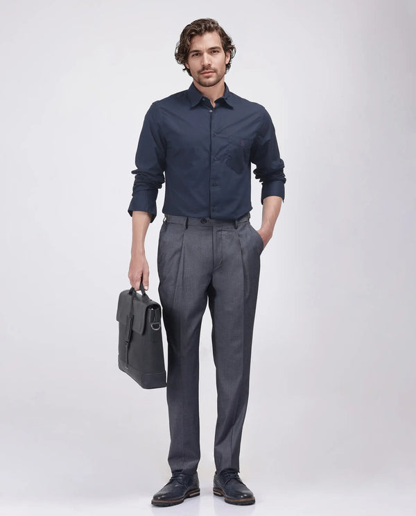 Rare Rabbit Men's Naji Blue Cotton Blend Fabric Relaxed Fit Plain Trouser