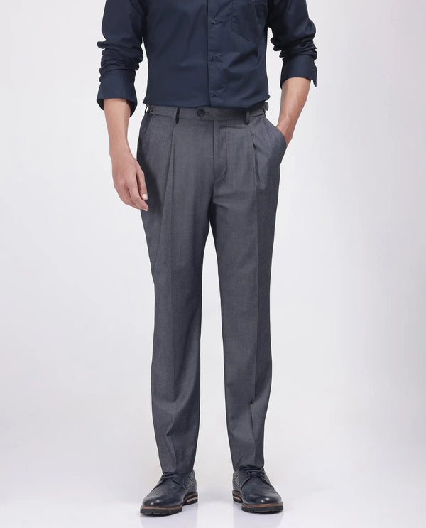 Rare Rabbit Men's Naji Blue Cotton Blend Fabric Relaxed Fit Plain Trouser