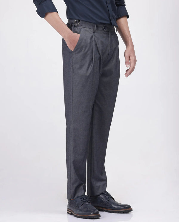 Rare Rabbit Men's Naji Blue Cotton Blend Fabric Relaxed Fit Plain Trouser