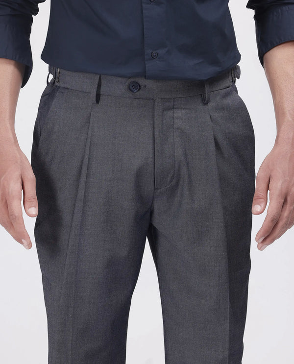 Rare Rabbit Men's Naji Blue Cotton Blend Fabric Relaxed Fit Plain Trouser