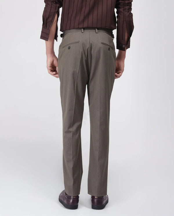 Rare Rabbit Men's Naji Dark Brown Cotton Blend Fabric Relaxed Fit Plain Trouser