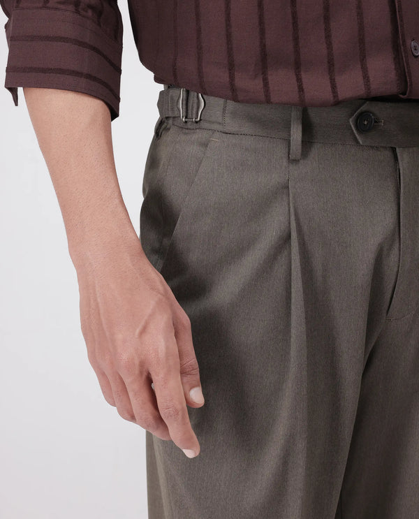 Rare Rabbit Men's Naji Dark Brown Cotton Blend Fabric Relaxed Fit Plain Trouser