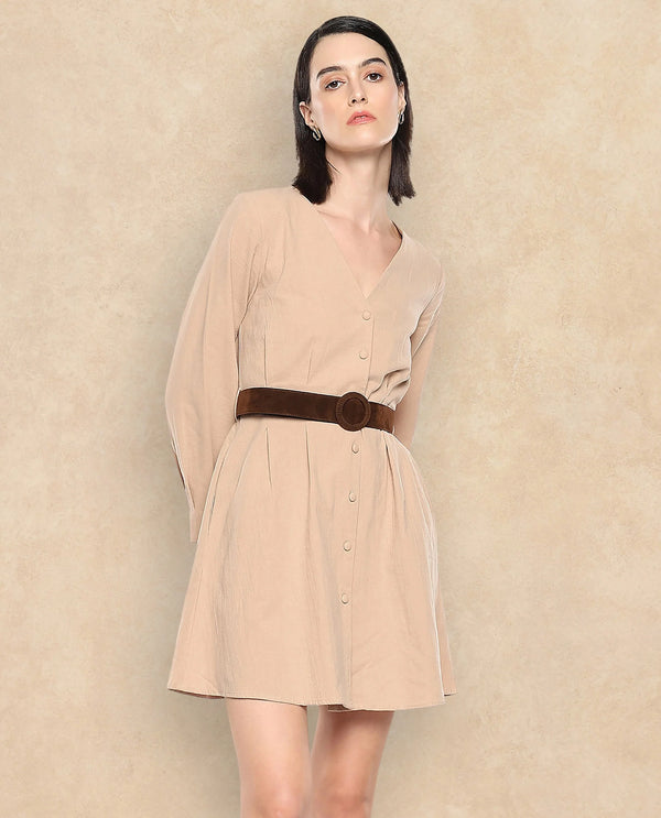 Rareism Women Nami Beige Plain Dress