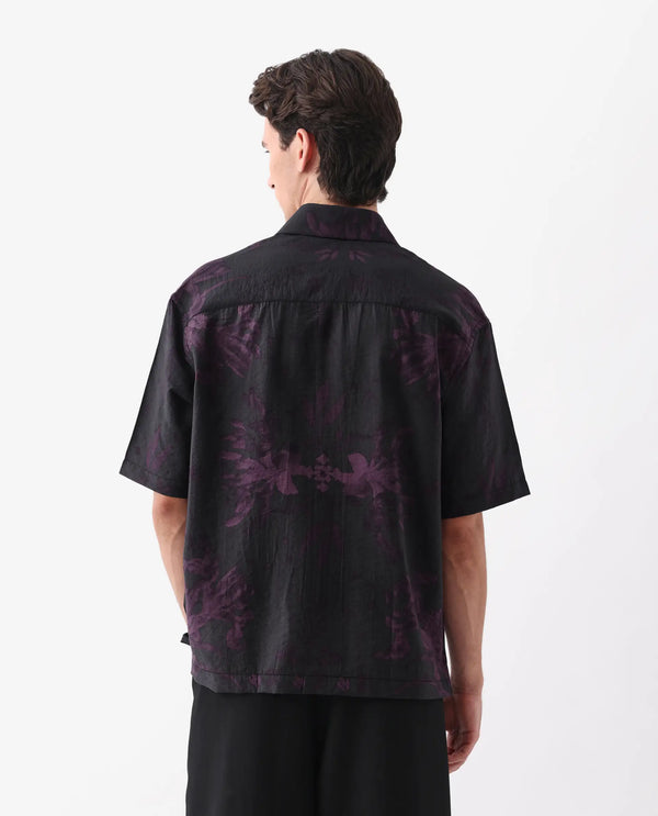 Rare Rabbit Men Nao Black Viscose Fabric Half Sleeve Collared Neck Button Closure Boxy Fit Abstract Print Shirt
