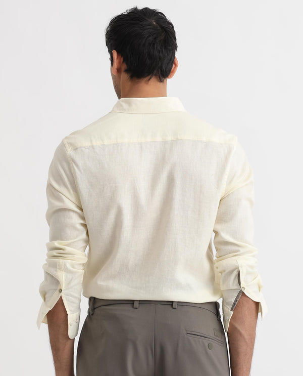 Rare Rabbit Men's Naples Yellow Viscose Linen Fabric Full Sleeves Solid Shirt