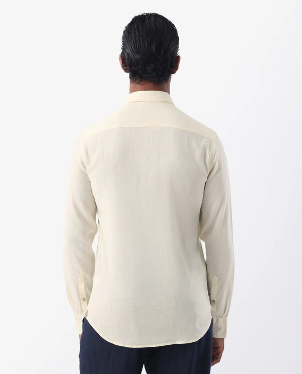 Rare Rabbit Men's Naples Yellow Viscose Linen Fabric Full Sleeves Solid Shirt