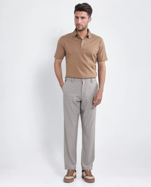 Rare Rabbit Men Nark Dusky Brown Cotton Fabric Short Sleeve Collared Neck Snap Button Plain Polo