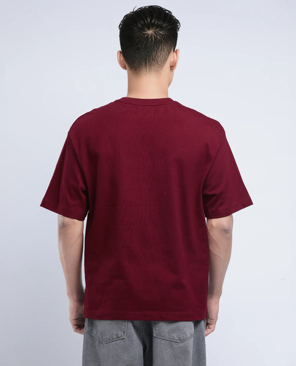 Rare Rabbit Men Nas Red Cotton Fabric Short Sleeve Crew Neck Oversized Fit Ombre and Graphic Print T-Shirt