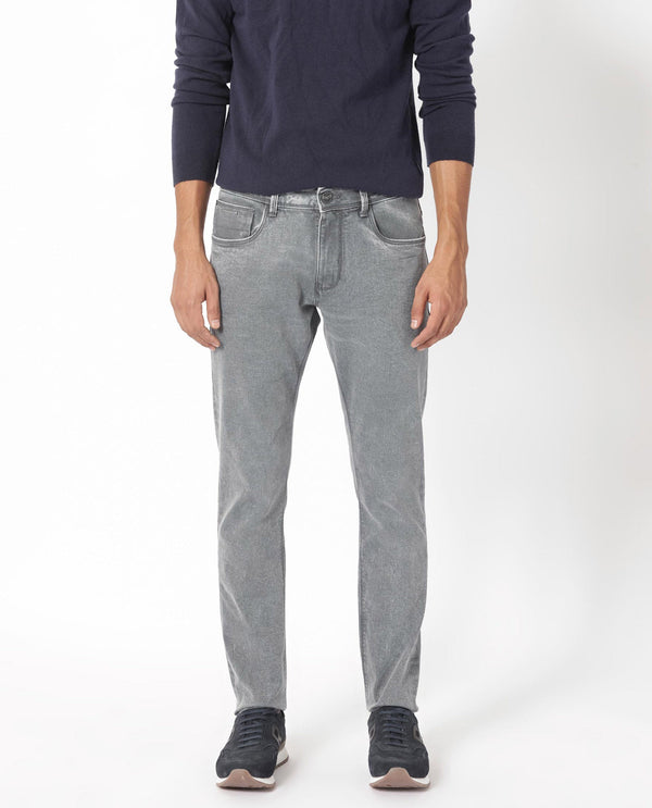 Rare Rabbit Men's Nater Light Grey Light Wash Mid-Rise Slim Fit Jeans