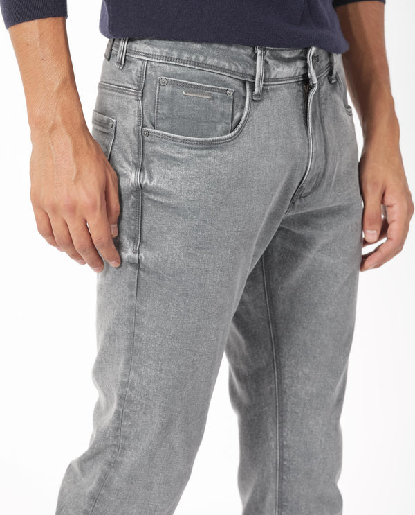 Rare Rabbit Men's Nater Light Grey Light Wash Mid-Rise Slim Fit Jeans