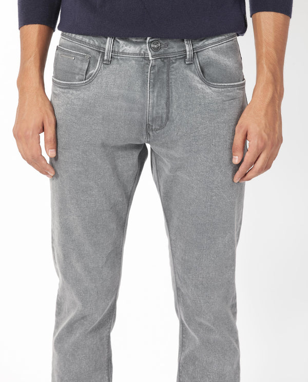 Rare Rabbit Men's Nater Light Grey Light Wash Mid-Rise Slim Fit Jeans